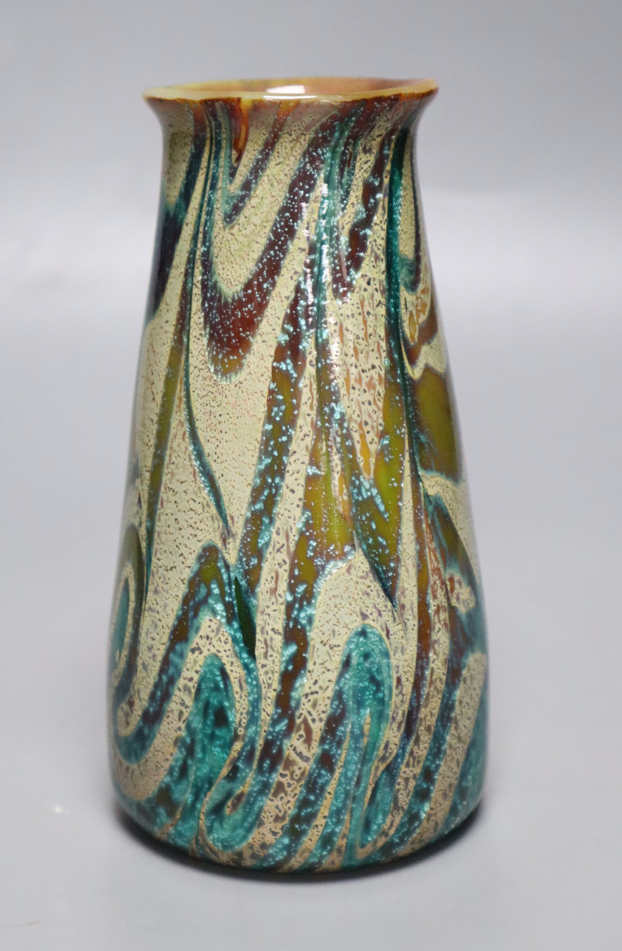 A contemporary marbled glass vase, height 17cm